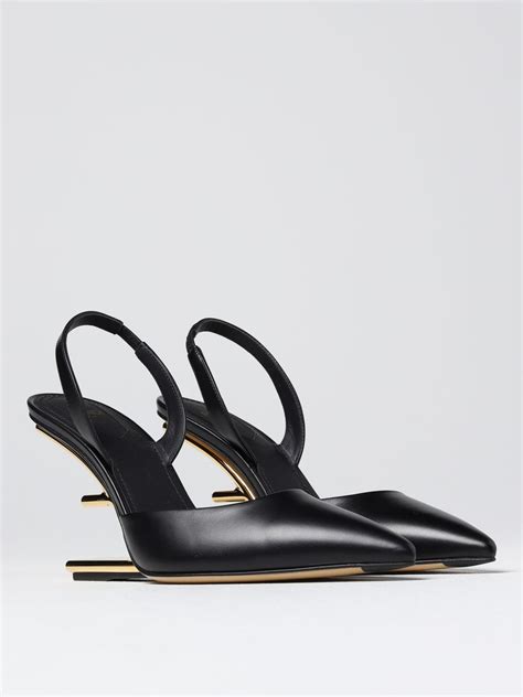 fendi black leather slingbacks|Fendi slingback heels.